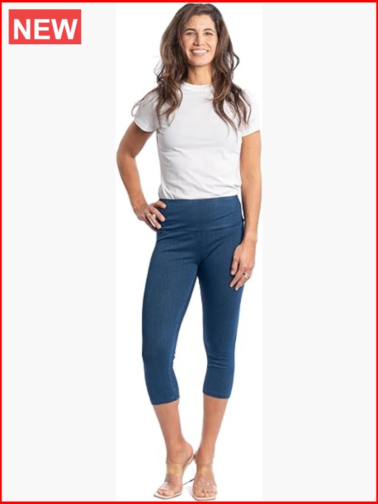 Tummy Control High Waist Pull-On Capri Leggings Cotton Blend